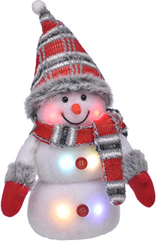Bambelaa! Schneemann LED Bunt Weihnachtsdeko Beleuchtet 20 cm Batteriebetrieben Weihnachten Rot Grau