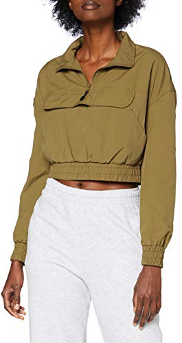 Urban Classics Dam, cropped crinkle nylon pull over jacka windbreaker, Mellanmark, XS