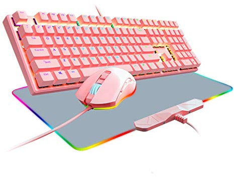 Teclados Para Gamers Y Ratón Con Cable Y Alfombrilla De Ratón Kit, RGB Retroiluminado Teclado Mecanico Gaming Teclado Teclas Multimedia Mecánica RGB Negro Eje Universal Del Ordenador De Escritorio