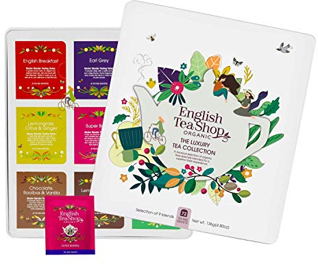 English Tea Shop Organic Luxury Gift Tin - 72 Tea Bag Sachets - 6 Different Flavours., 136 g