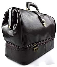 Doctor Tasche aus echtem Leder, doppelter Boden, Farbe: Dunkelbraun, hergestellt in Italien, von Handwerkern Toskanis