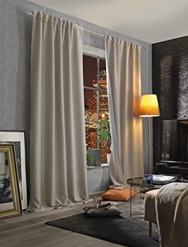 HOMEbasics Tenda acustica tinta unita | ACUSTICO | protezione da rumore, calore, freddo e correnti d'aria + oscurante, naturale, 225 x 135 cm