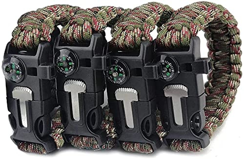 SZHS 4 pulseras de cuerda para paraguas, pulsera de supervivencia, color verde camuflaje del cinturón de cordón para paraguas se utiliza para acampar de supervivencia al aire libre y supervivencia de