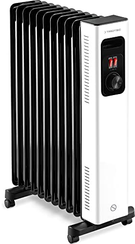 Radiador de aceite TROTEC TRH 27 E - Radiador eléctrico de 2.500 W con 11 aletas, 3 ajustes de calor, termostato de ajuste continuo y función de desconexión de seguridad