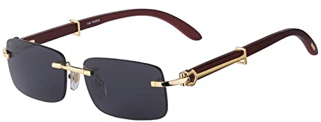 QTZTZ Rechteckige randlose Sonnenbrille Herren Holzrandlose Sonnenbrille UV 400,B