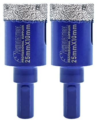 SHDIATOOL Diamant-Bohrkrone 2PC 25mm Dreieckschaft-Lochsäge für Porzellan Fliesen Marmor Keramik Granit