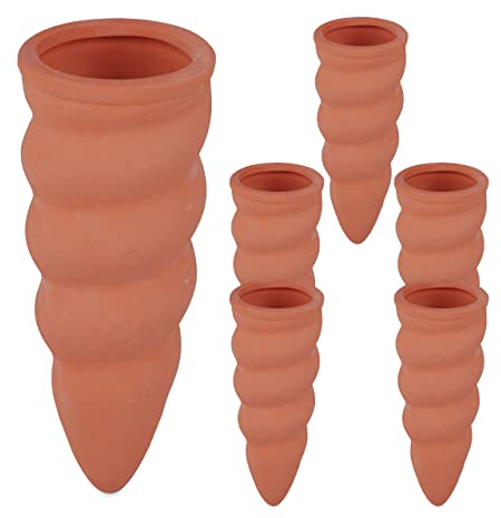Relaxdays Tonkegel Bewässerung, 6er Set, Gießkegel für 1,5 l PET-Flaschen, für Zimmerpflanzen & Balkonkästen, terrakotta