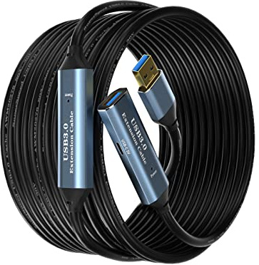 USB 3.0 Active Extension Cable 20M/65FT, USB-A Male/Female, 5Gbps, 3 Chips | 3 signal booster chips and USB-C 5V/2A power input support stable 5Gbps over 20M; braided shielding and gold-plated plugs