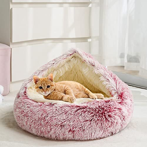 SEDOXX Haustierhöhle Bett Katzensofa Halbgeschlossen Katzenhaus Haustiernest für Kätzchen Welpen 2-in-1 Bett Katzenkissen Bett Indoor Katze Schlafbett Plüschzelt gemütlich, Plüsch, 40 cm, Rosa