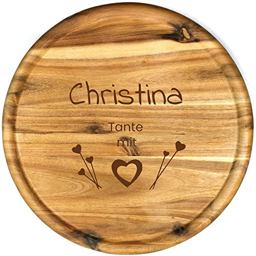 Sterngraf Pizzateller mit Gravur (Name) personalisiertes Holz Pizza-Brett 32cm Akazienholz - Geschenkidee für Schwester/Bruder, Tante/Onkel, Mutter/Vater, Geschenk Geburtstag, MotivP35 mit Herz