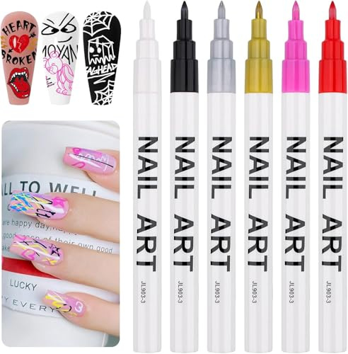 12 Farben 3D Nagelkunststift Set, Kalolary Nagelspitze Nail Art Pen | Graffiti-Punktierungsstift Pinsel für DIY Nagelkunst, Schönheit, Schmuck, Maniküre Werkzeuge (Mehrfarbig 6P)