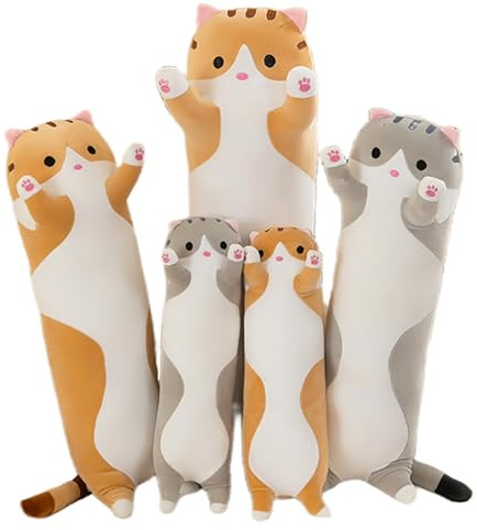 Mjuk lång katt plysch kudde söt plysch katt docka stora fyllda plyscher leksak söta gåvor till flickvän stora kattleksaker för barn (Grått, 70cm)