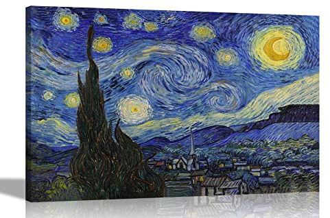 Artley Prints Starry Night by Vincent Van Gogh Canvas Print Abstract Home Decoration Modern Framed Pictures Oil Painting Reproduction 86 x 61cm (34 x 24 inches) A1