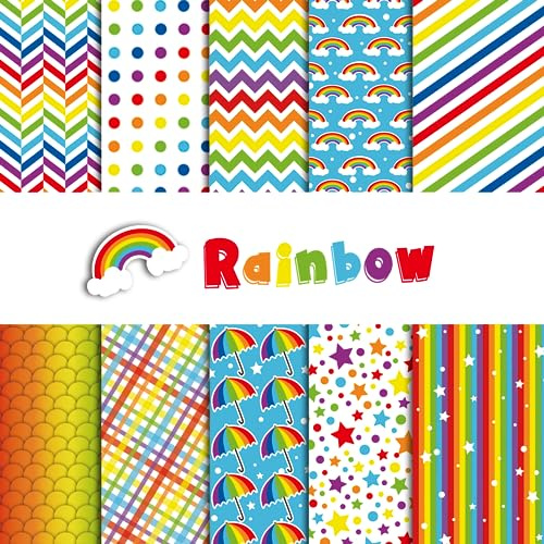 Morcheiong 30 Sheets Rainbow Pattern Paper Pack A4 Size Colorful Decorative Paper Craft Paper for Pride Day Card Making Scrapbook Photo Album Decoration,10 Designs