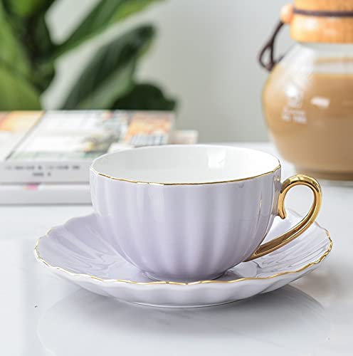 Taza de café de cerámica, Taza y platillo de Porcelana Creativa Bonita Rosa, Juegos de té Simples de cerámica, Tazas de café de diseño Moderno (Rosa)