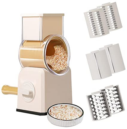 EUBEISAQI Rallador rotativo, cortador de verduras de mano, triturador de queso con base de succión, cortador de verduras de cocina, triturador de queso para cortar, rebanar, moler