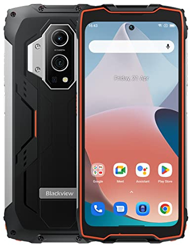 Blackview BV9300 Smartphone Incassable(Lampe de Poche 100LM), Batterie 15080mAh, Helio G99 21GB+256GB, 6.7'' 120Hz 2.3K Ecran, Caméra 50MP+32MP, Téléphone Débloqué Etanche IP68 Android 12, NFC Orange