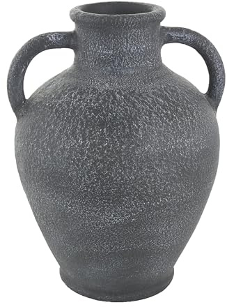 Deco 79 Ceramic Decorative Vase Whitewashed Textured Amphora Centerpiece Vase with 2 Handles, Flower Vase for Home Decoration 11 x 11 x 16, Black