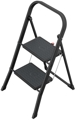 Hailo K44 StandardLine Klapptritt - 2-stufige Trittleiter aus Stahl mit großen Stufen und Anti-Rutsch-Matten - Arbeitshöhe bis 2,46 m - Gewicht: 4,8 kg - Schwarz