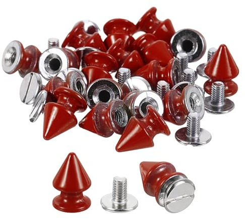 QUARKZMAN 20 Set di Coni Spillo Rivetto, Viti da 8x12mm per Rivetti a Vite per Lavorazione del Cuoio, Abbigliamento, Scarpe, Cinture, Borse (Rosso)