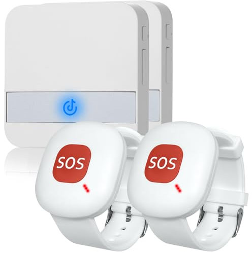 ALEENFOON Wireless Caregiver Pager Home Safety Patient Alert Alarm System Wireless Alarm Emergency Call Button Plug-in Elderly Monitor for Elderly Patient Kids Disabled (2 to 2)