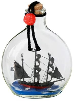 FLADO Sailboat in A Bottle, Black Pearl Ship Model in Glass Bottle, Small Vertical Bottle Craft Boat Model, Christmas Birthday Gift for Friends and Family