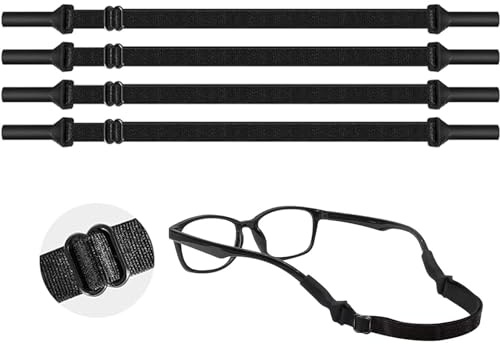 4 Piezas Correa Ajustable y Antideslizante para Gafas, Cordones Sin Cola, Cuerda de Retención, Correa Deportiva para Gafas de Sol, Negro