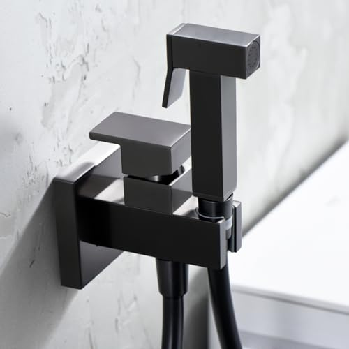 IMEX Inbyggd bidé-kran för toalett, bidé dusch varmt och kallt vatten, hygienisk bidédusch för toalett, bidé spray, bidé-ersättningsblandare | enkel installation (svart GUN METAL)