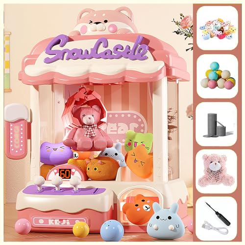HBDSMLPL Candy Grabber ， Machine a Bonbon avec Pince avec Lumière Et Musique,1 Poupée Ours,30 Poupées,10 Gashapons ， Machine Fete Foraine pour Garçons Filles Âge 3-8,Pink