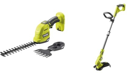 RYOBI 18 V ONE+ Akku-Gras- und Strauchschere RY18GSA-0 & 18 V ONE+ Akku-Rasentrimmer OLT1832 (Schnittbreite 25-30 cm, 3-fache Schnittwinkelverstellung, Schneidfaden 1,6mm, ohne Akku und Ladegerät)