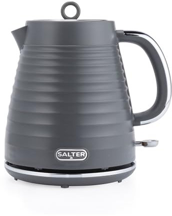 Salter EK5742GRY Rapid Boil Kettle – 1.7L, Electric Cordless, 360° Swivel Base, Water Level Indicator, Removable Filter, Textured Design, Cord Storage, Auto-Shut Off, Boil Dry Sensor, 3Kw, Ripple Grey