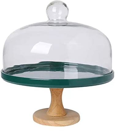 MOOWI Alzate per Torte Copertura in Vetro for tortiera Alta Verde Scuro, Vassoio for dolciumi, Tavolo da Dessert, espositore for Pasticceria Alzata per Decorare Torte(B,Grande)