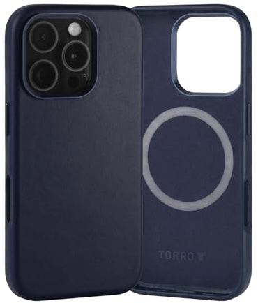 TORRO Case Compatible with iPhone 16 Pro – Premium Leather MagSafe Charging Compatible, Slim Bumper Case (Navy Blue)