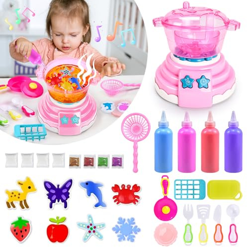 BuzzoXerex Magic Water Elf, 3D Magic Water Elf, Children's Set with Hot Pot, Light & Sound, Mould 8, Aqua Gelz 4 for Boys & Girls 3+