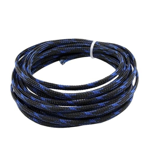 Ayztantine Cable Sleeve 2m Insulated PET Braid Sleeving 2/4/6/8/10/12/14/16/20/25/30/40mmHigh Density Wire Wrap Sheath Protection Black Red Cable sleeve(Black Blue Cross,30mm)