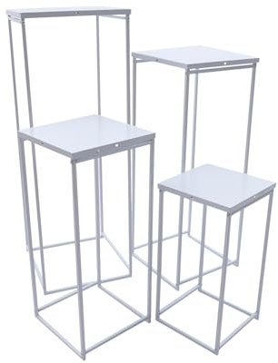 WooDerson Blumenständer Stahlrohrsäule 4er-Set Blumenständer Metall Weiß, Blumenhocker Eckig Pflanzständer Dekor für Hochzeit Garten Wohnkulturen