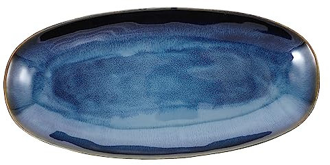 OFFSCH Ceramic Sushi Plate and Large Fish Tray Blue Glazed Serving Dish for Restaurant and Home Food Serving