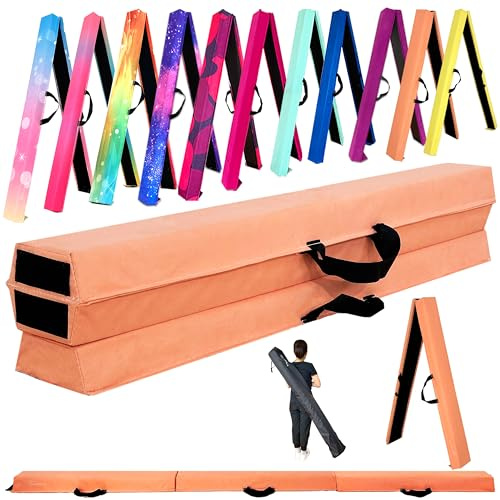 Marfula Schwebebalken, zusammenklappbar, für Gymnastik, Bodenbalken, extra fest, Wildlederbezug, rutschfeste Unterseite, mit Tragetasche für Kinder/Erwachsene