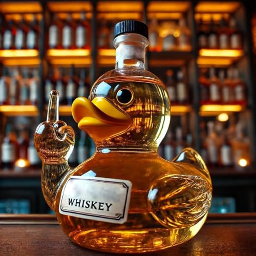 YCYATS Bouteille de canard Doigt du Milieu, Carafe à Whisky Amusante, Statue de Canard en Verre pour Bar, Bureau ou Maison, Mini Bouteille De Vin De Canard Créative (C)