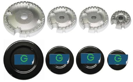 G GRIMALDI Set 4 Bruciatori a Gas con Piattelli Spartifiamma Compatibili De Longhi | Ricambio per Piani Cottura a 4 Fuochi | Smaltato Nero | Alta Resistenza al Calore