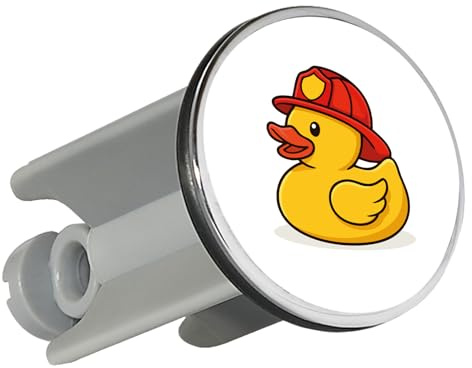 Huuraa Waschbeckenstöpsel Quietscheente Feuerwehr Comic Gummiente Geschenk | Universal Stopfen 4cm höhenverstellbar Abflussstopfen Geschenkidee Stöpsel mit Motiv für das Waschbecken