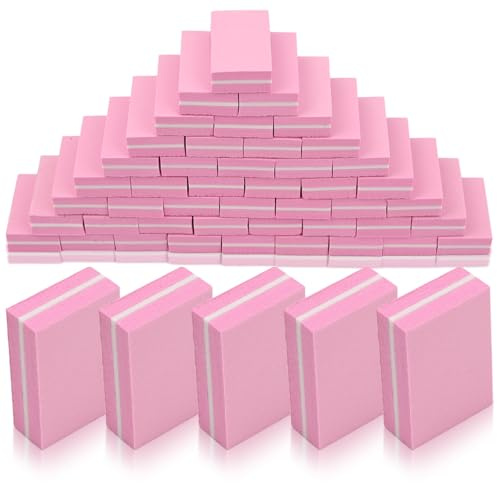 50 Bloques Pulidores de Uñas, Mini Bloques de Lijado de Grano 100/180, Herramienta para Salón de Uñas, Uso Doméstico, para Uñas Acrílicas de Gel Natural (Rosa)