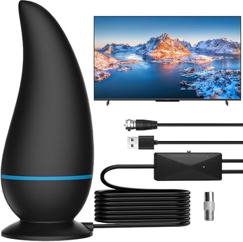 Antenna TV per interni, antenna Freeview con amplificatore di segnale, design portatile per canali HD 4K/1080P, linea di 4 metri, Plug and Play, compatibile con tutti i televisori e ricevitori
