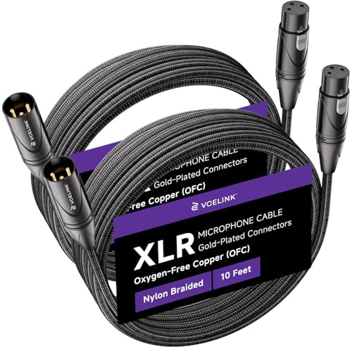 VCELINK 2 Pack 1.8m XLR Cable, Male to Female Microphone Cable, 99.99% OFC, Gold-Plated Contacts, Double-Shielded, Nylon Braided PVC Jacket, for Studio Recording, Live Streaming, Stage Performance