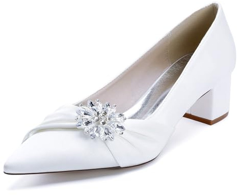MINITOO Donne Comode Scarpe Da Sposa Scivolare Goffo Basso Tacco Sera Pompe, M378 bianco, 41 EU