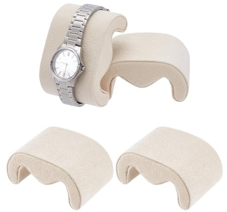 UNICRAFTALE 4 cuscini in velluto beige per cassa orologi, cuscino per orologio a forma di M, per orologio da polso, cuscino di ricambio per la conservazione di display da polso
