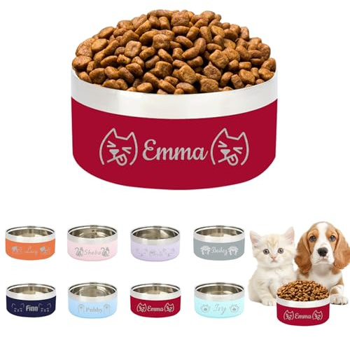 Gamelles Personnalisées pour Chiens et Chats avec Nom, Gamelles Personnalisé pour Animaux de Compagnie, Bassin Antidérapantes en Acier Inoxydable pour Chat/Chien, Cadeaux pour Animaux - Rouge