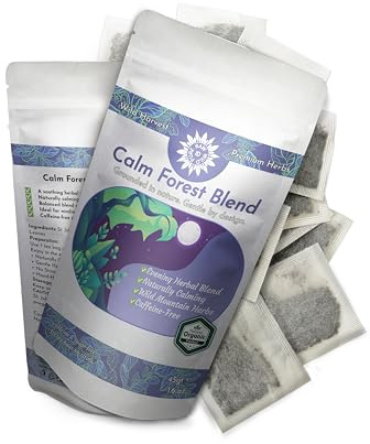 Calming Herbal Tea Bags | Blend with St. John’s Wort, Thyme, Blackberry & Strawberry Leaves | Caffeine-Free Relaxing Evening Tea for Daily Wellness | iD Pure Raw Wild | 30 Infusions (45 g)