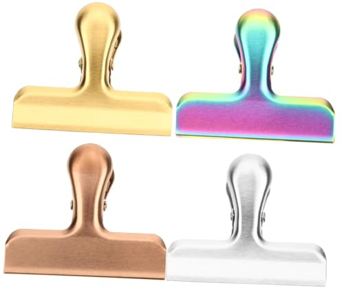 iplusmile 4 pièces Lot de Clips de Fermeture Réutilisables Acier Inoxydable pour Sachets Alimentaires Clips Étanches Polyvalents pour Sacs de Chips Céréales et Légumes Design et Résistant