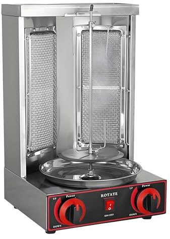 CUTANGELAR Vertical Rotisserie Grill, Shawarma Oven Machine featuring 360° Rotating Kebab Maker. Stainless Steel with Bake Ware, Adjustable 122-572°F for Home, Restaurant, Commercial.(Gas 2800P)